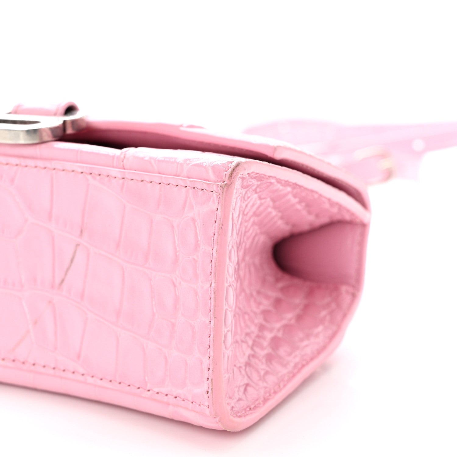 Balenciaga Shiny Calfskin Crocodile Embossed Hourglass Top Handle Bag XS Candy Pink 9 of 12