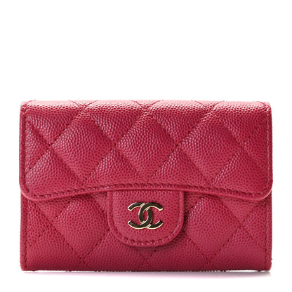 Chanel Caviar Quilted Flap Card Holder Wallet Dark Pink 1 of 8