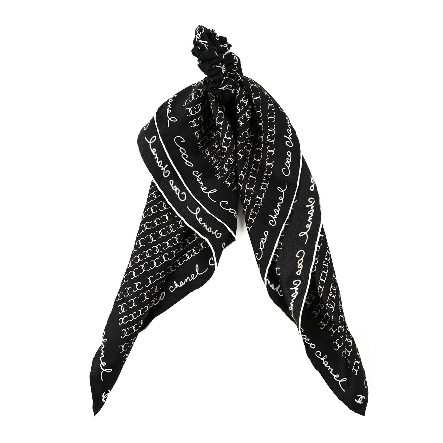 Silk CC Twilly Hair Tie Black White