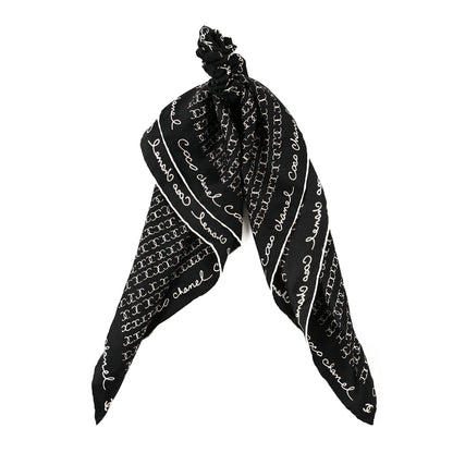 Chanel Silk CC Twilly Hair Tie Black White 1 of 5
