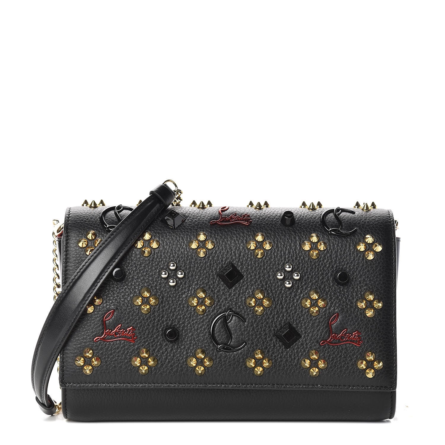Christian Louboutin Calfskin Spikes Loubinthesky Paloma Clutch Black Multimetal 1 of 12