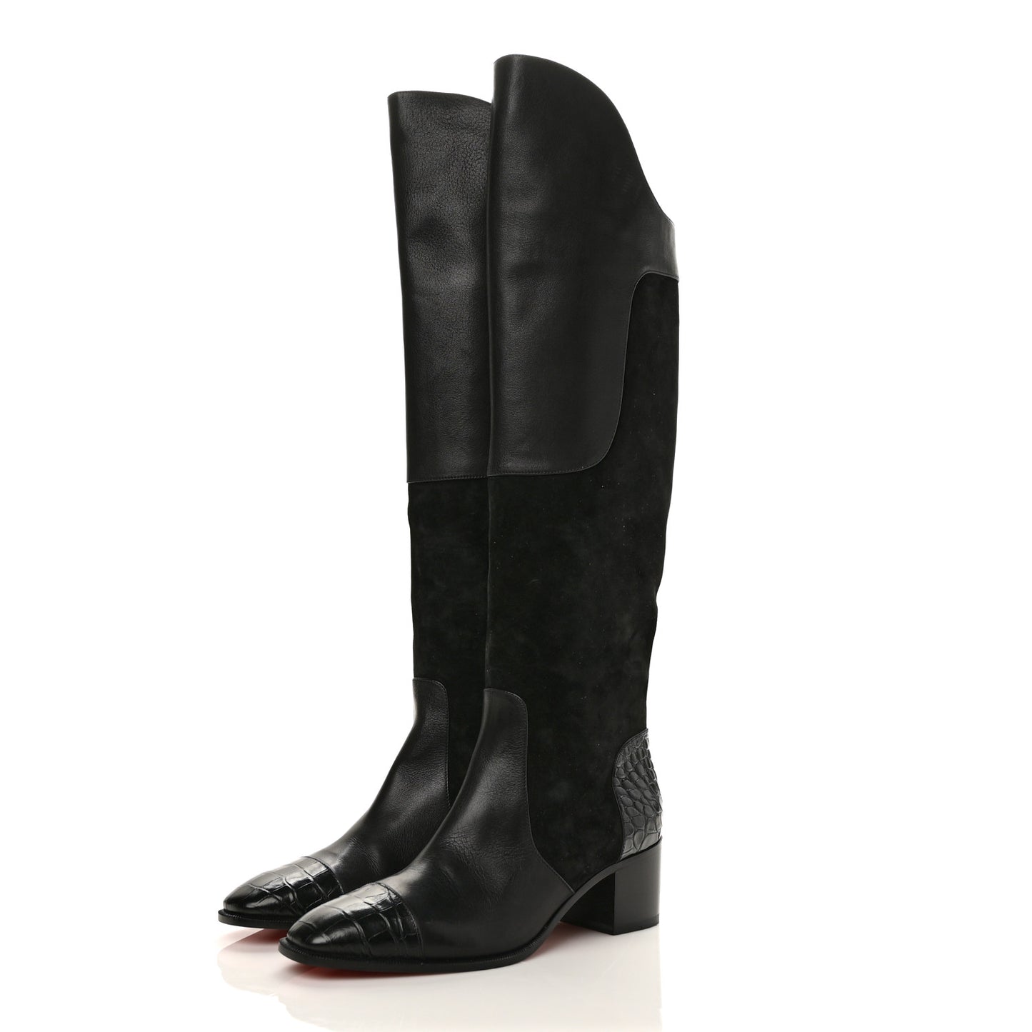 Calfskin Alligator Embossed Suede Mosaica 55 Boots 38.5 Black
