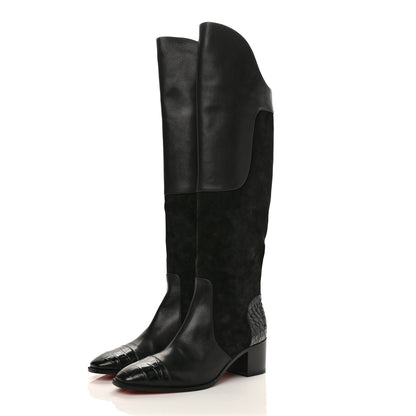 Christian Louboutin Calfskin Alligator Embossed Suede Mosaica 55 Boots 38.5 Black 3 of 9