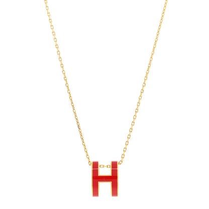 Hermes Lacquered Gold Pop H Pendant Necklace Rouge Vif 1 of 4