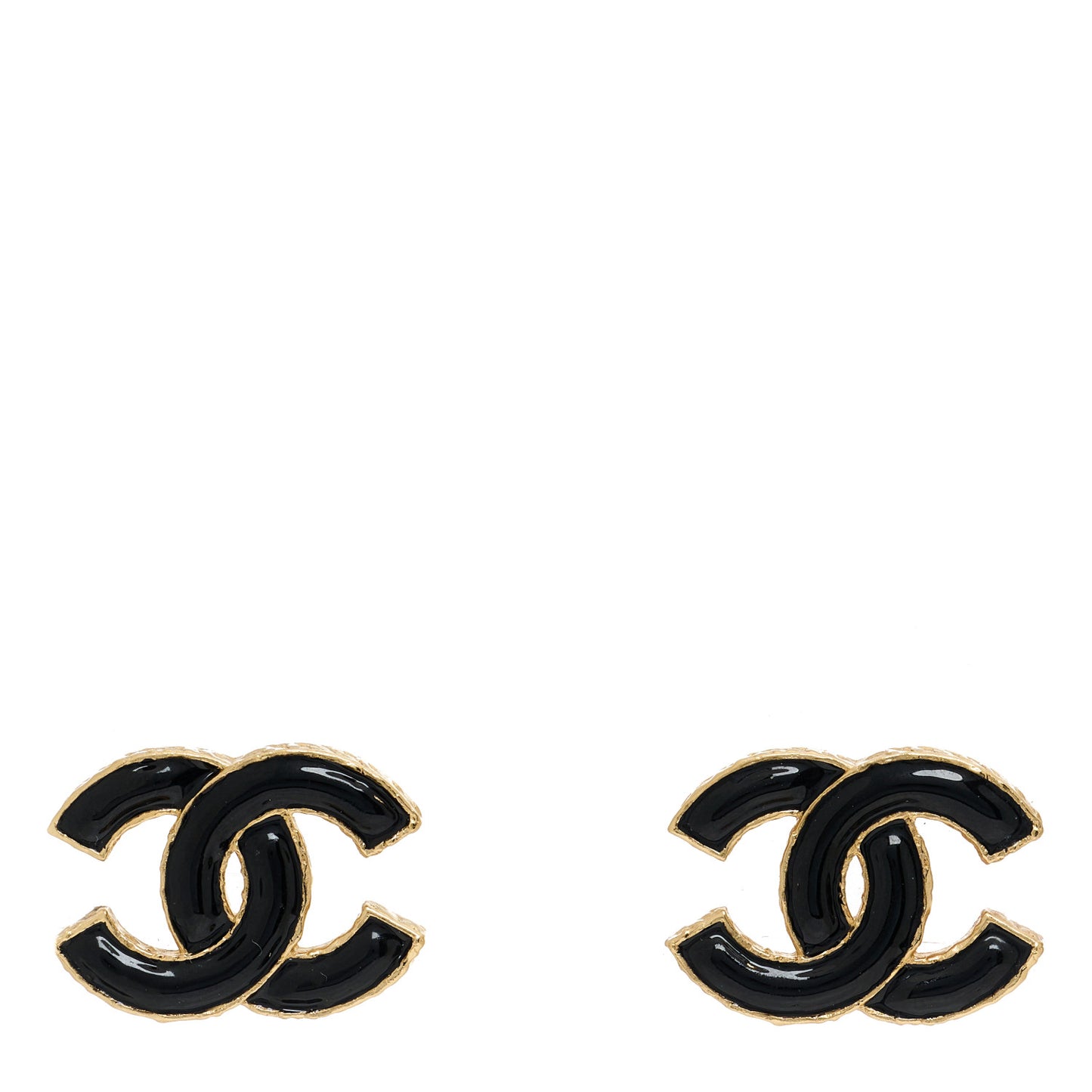 Metal Enamel CC Earrings Black Gold