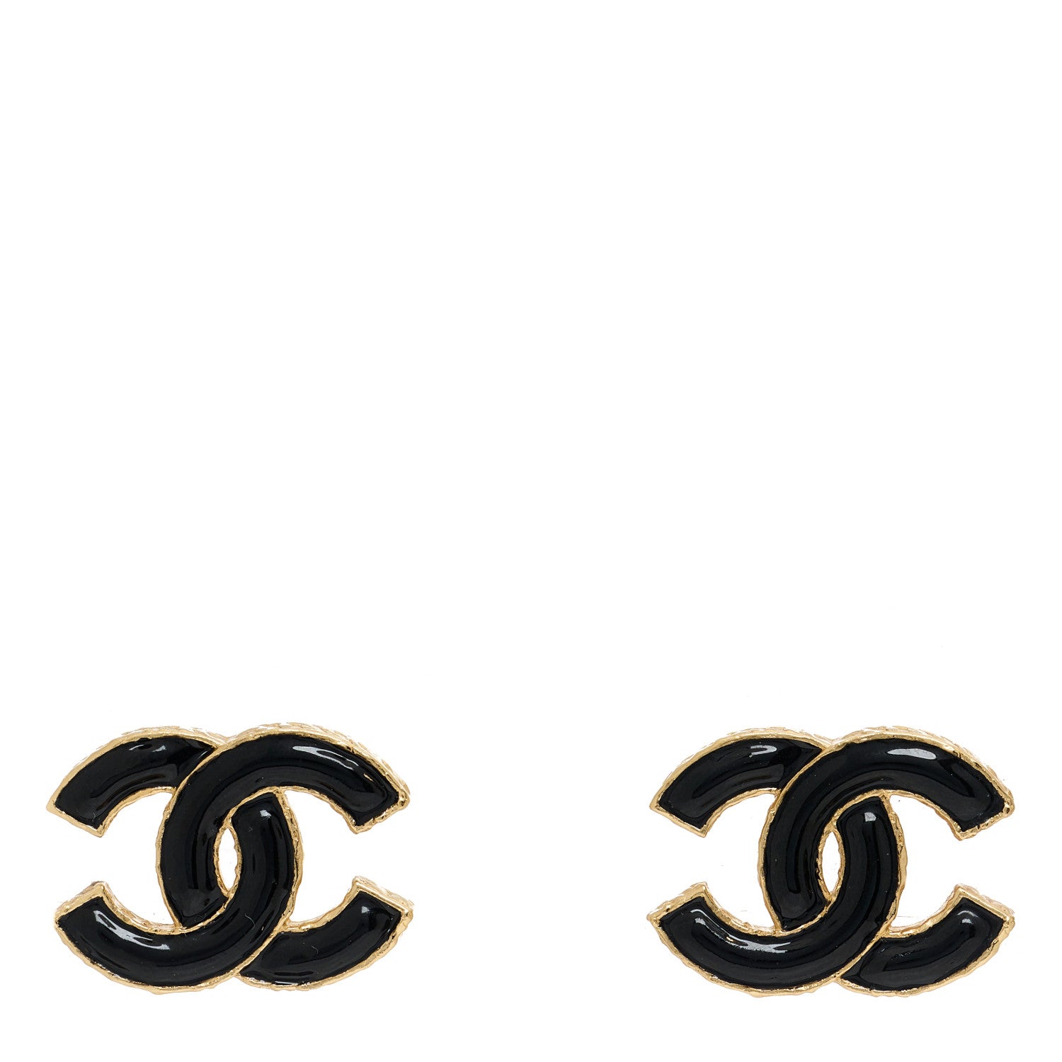 Chanel Metal Enamel CC Earrings Black Gold 1 of 5