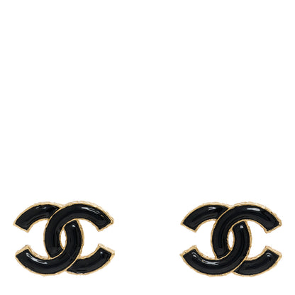 Chanel Metal Enamel CC Earrings Black Gold 1 of 5