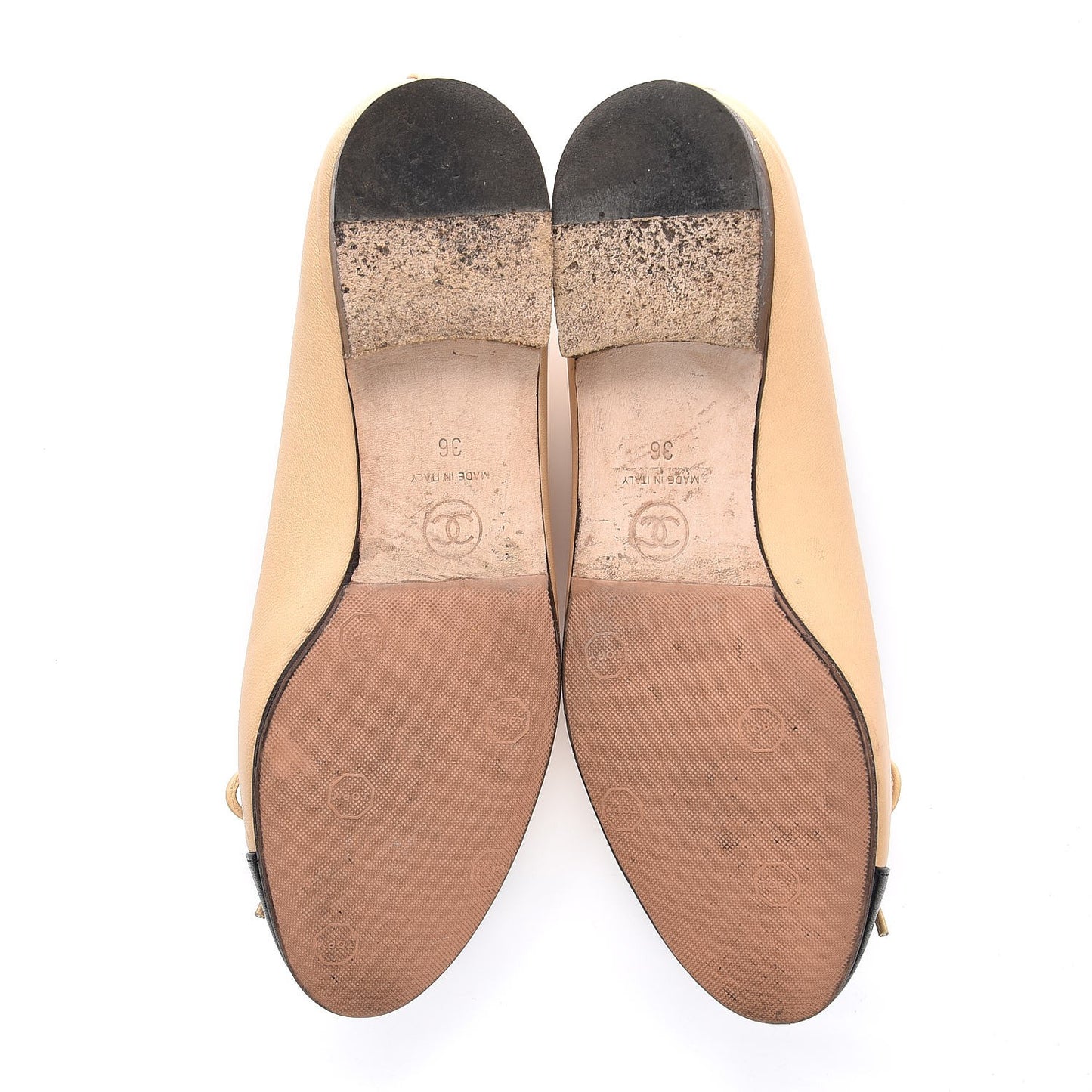 Lambskin Cap Toe Ballerina Flats 36 Beige Black