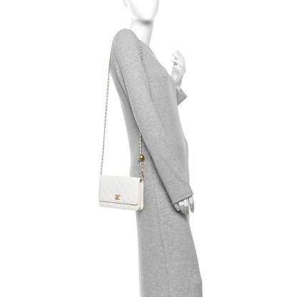 Chanel Lambskin Quilted CC Pearl Crush Wallet on Chain WOC White 2 of 12