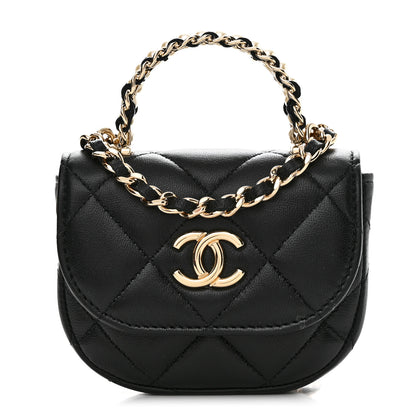 Chanel Lambskin Quilted Pearl Top Handle Clutch With Chain Black 1 of 11
