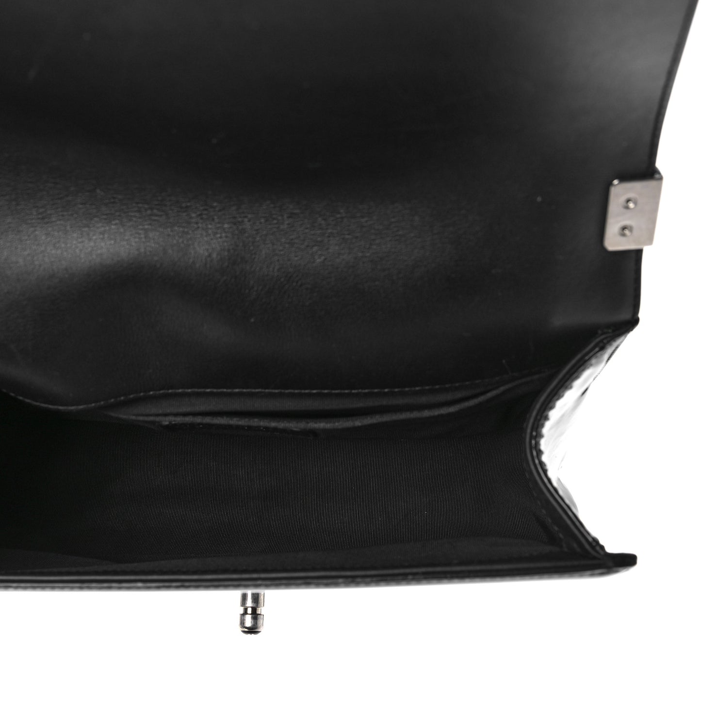 Patent Calfskin Quilted Medium Plexiglass Boy Flap Black