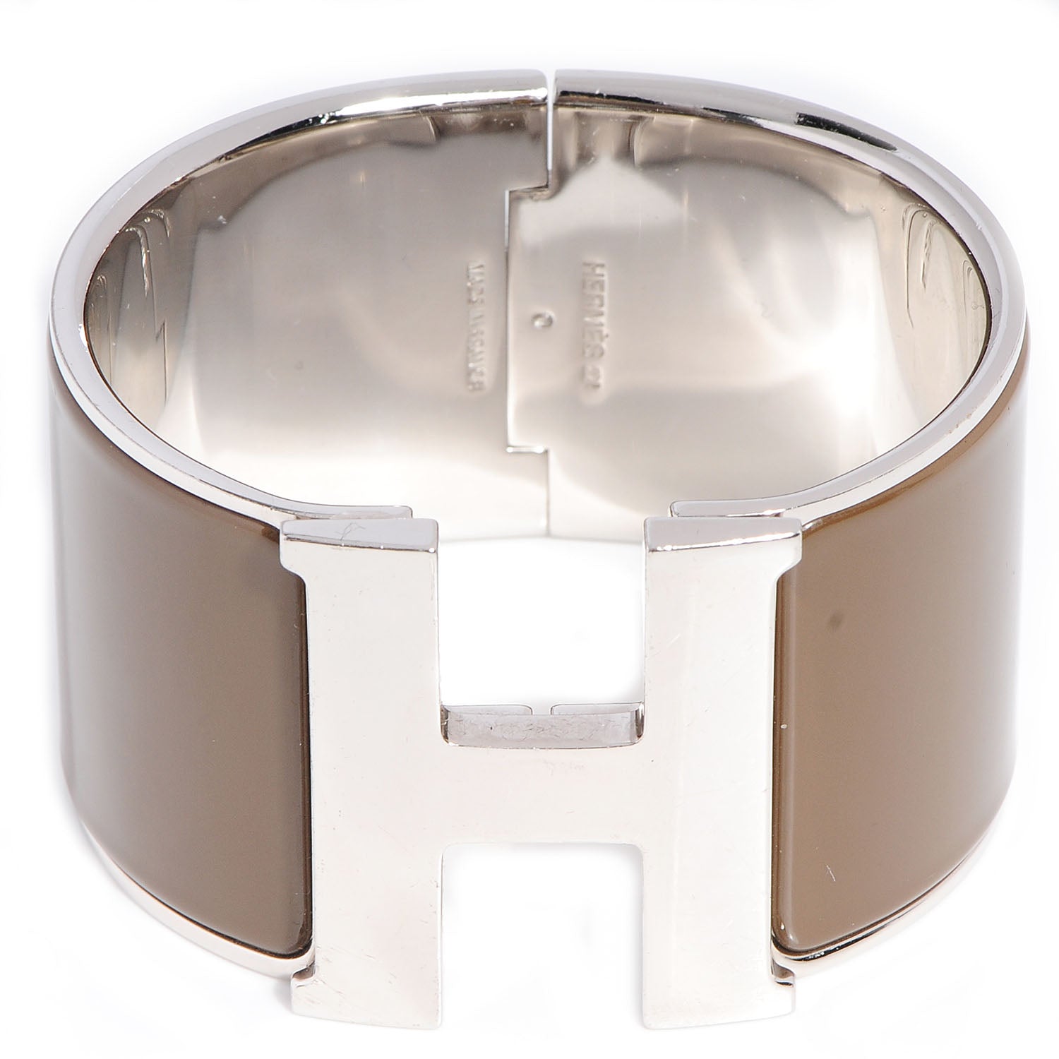 Hermes Enamel Clic Clac H Extra Wide Bracelet PM Taupe 1 of 5