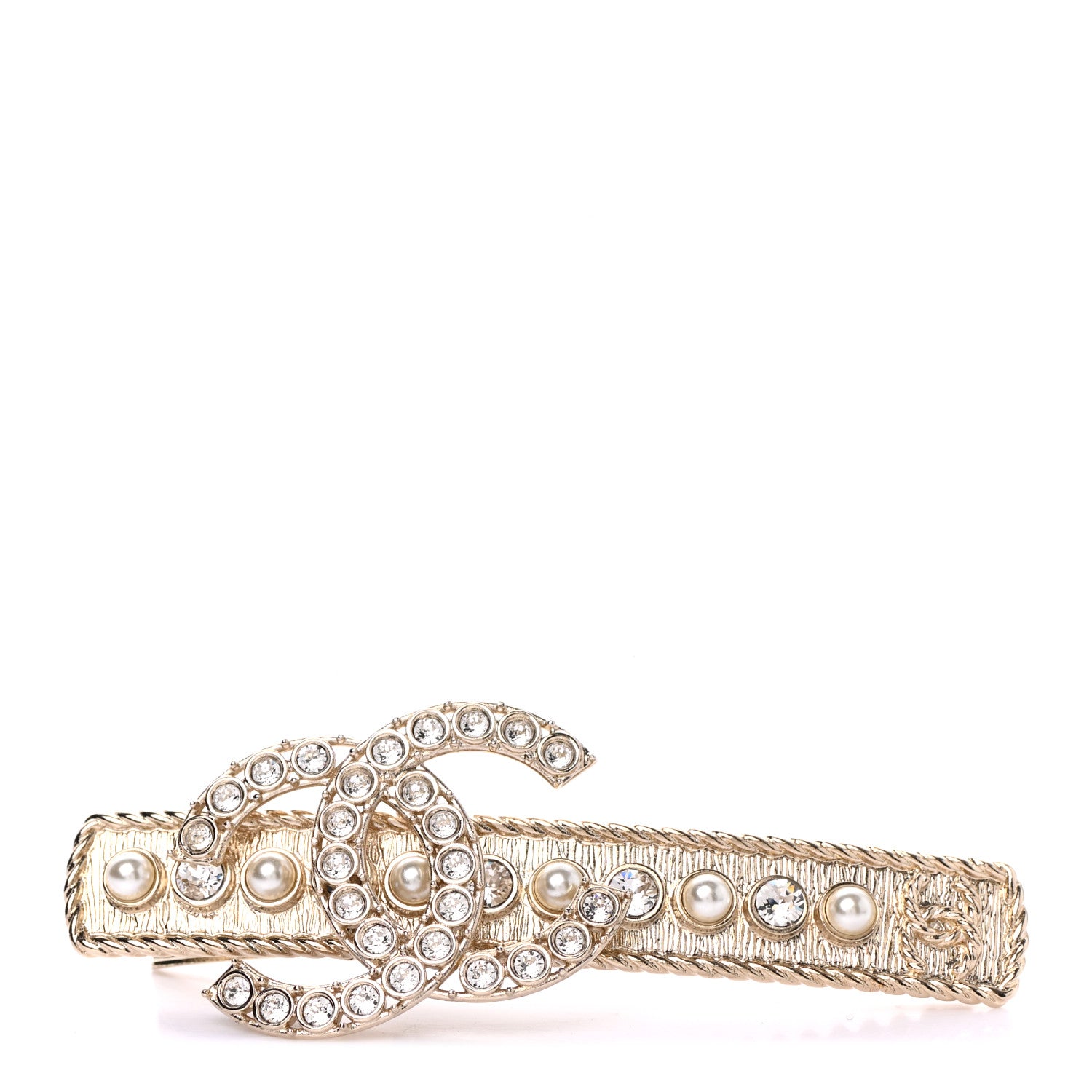 Chanel Metal Crystal Pearl CC Hair Clip Gold Pearly White 1 of 4