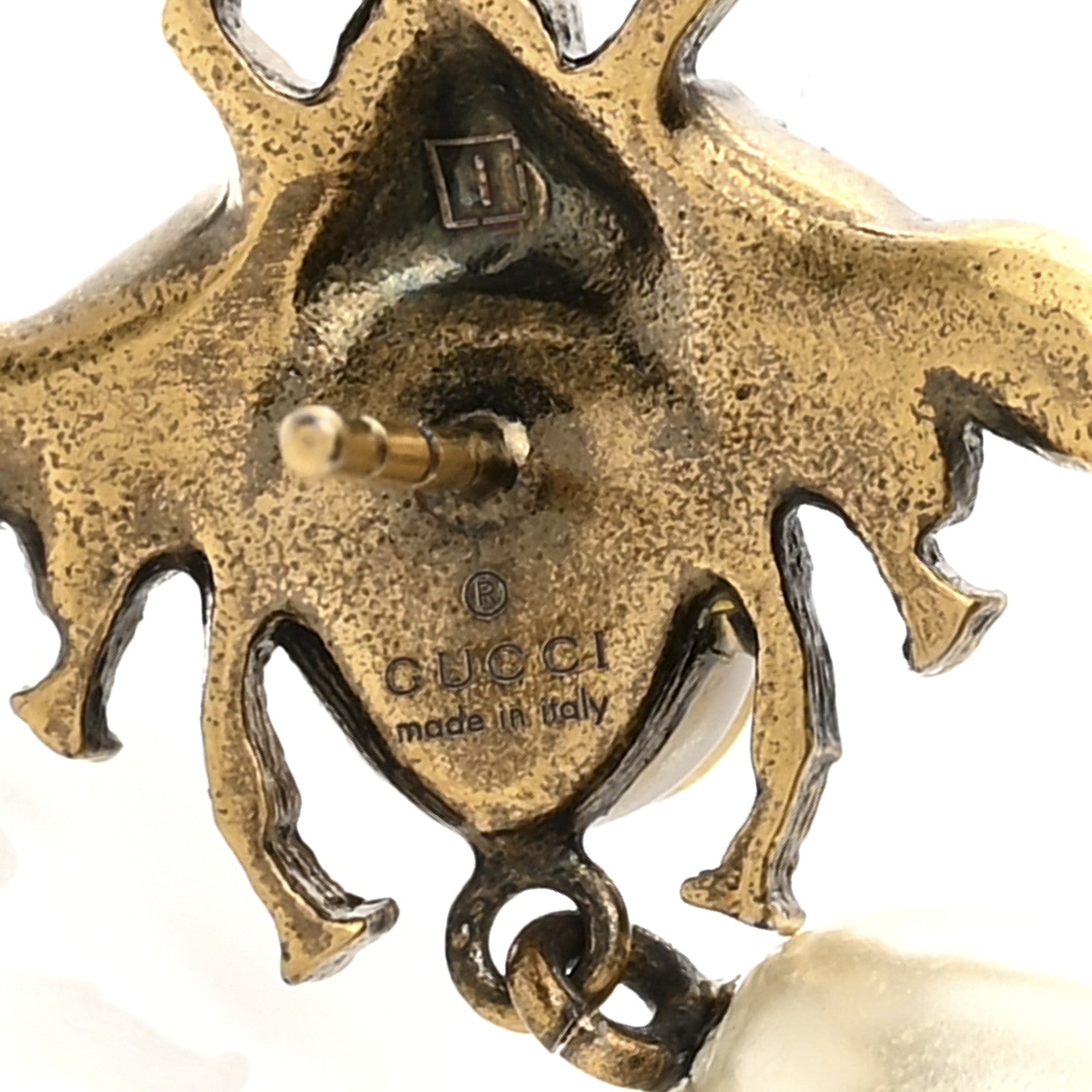 Gucci Crystal Pearl Drop Bee Earrings Gold 4 of 4