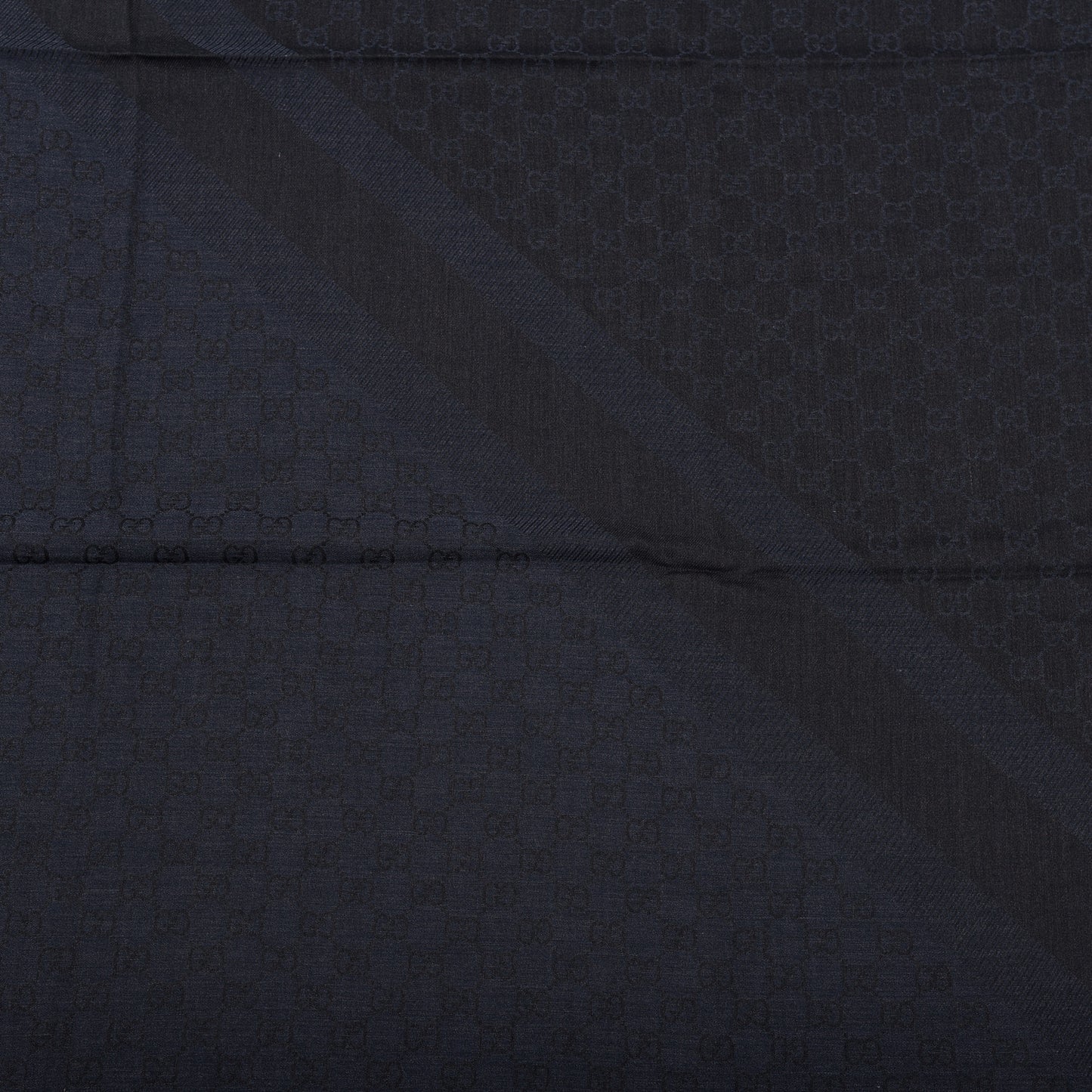 Wool Silk Monogram GGWeb Fringe Shawl Navy Black