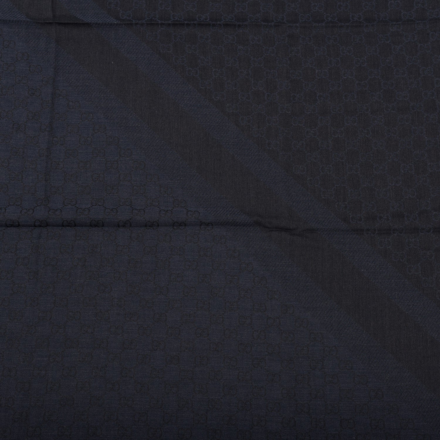 Gucci Wool Silk Monogram GGWeb Fringe Shawl Navy Black 2 of 4