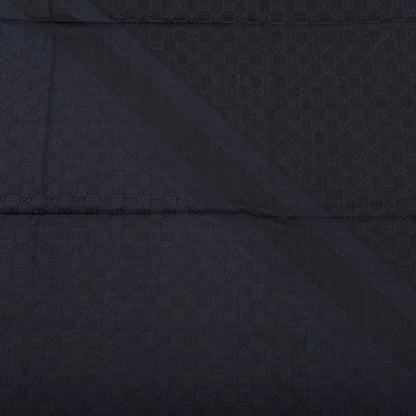 Gucci Wool Silk Monogram GGWeb Fringe Shawl Navy Black 2 of 4