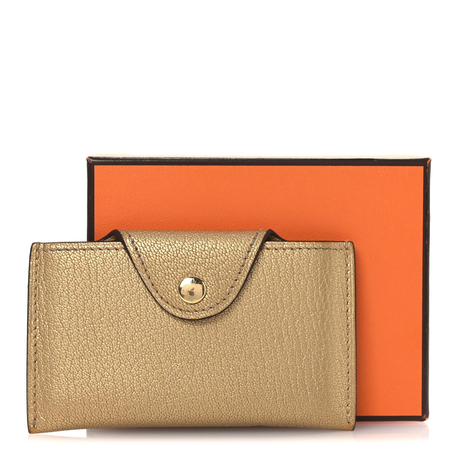 Hermes Metallic Chevre Chamkilight Iliade Card Holder Golden 10 of 10