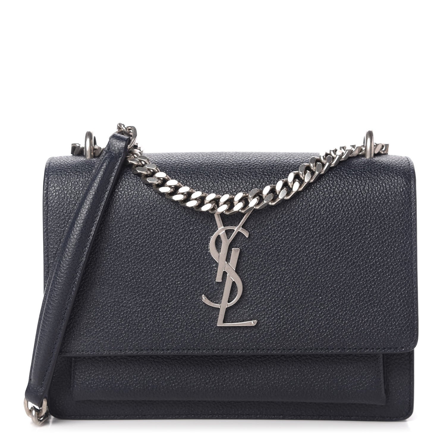 Saint Laurent Grained Calfskin Small Monogram Sunset Navy Blue 1 of 9