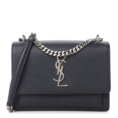 Saint Laurent Grained Calfskin Small Monogram Sunset Navy Blue 1 of 9