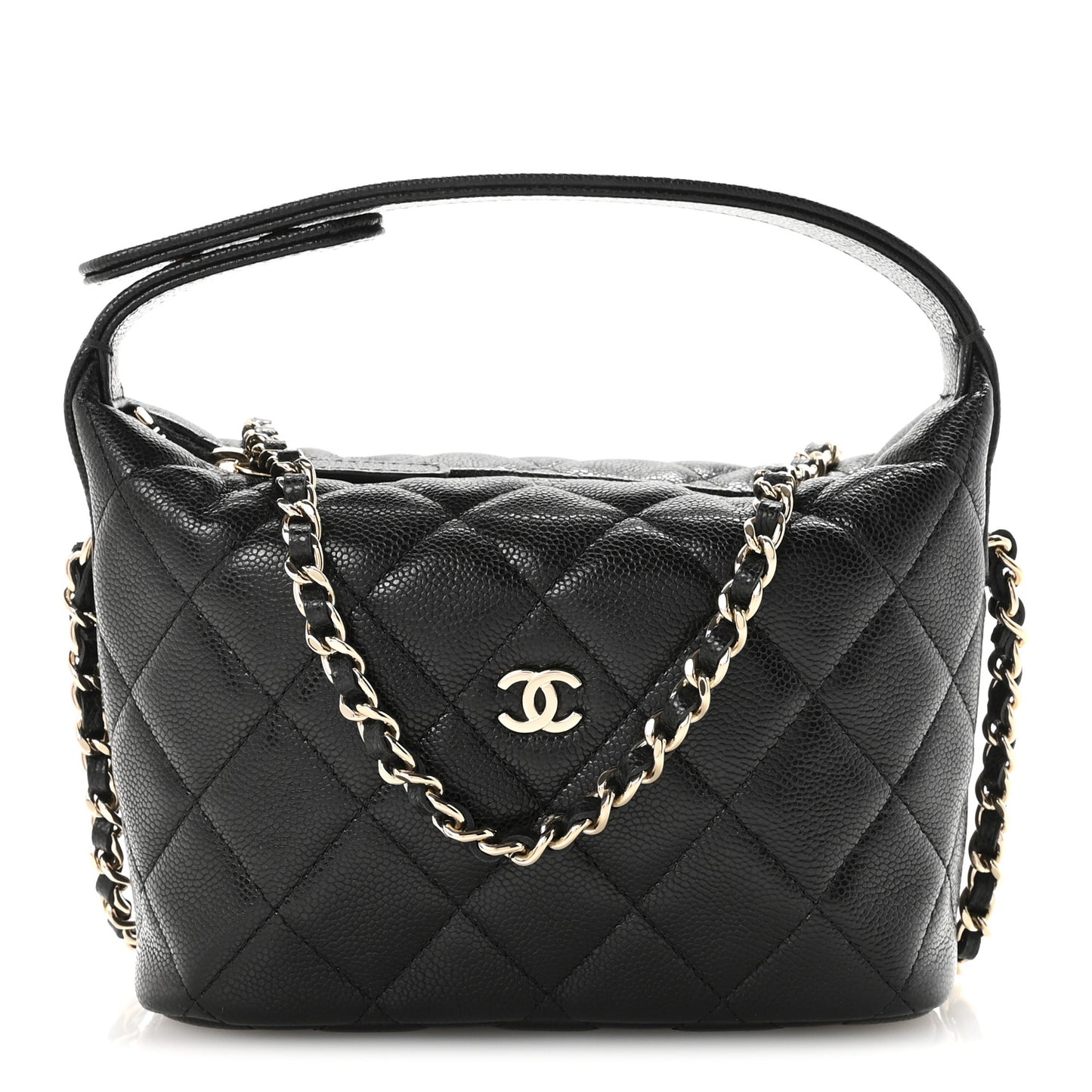 Caviar Quilted Hobo Clutch With Chain Black