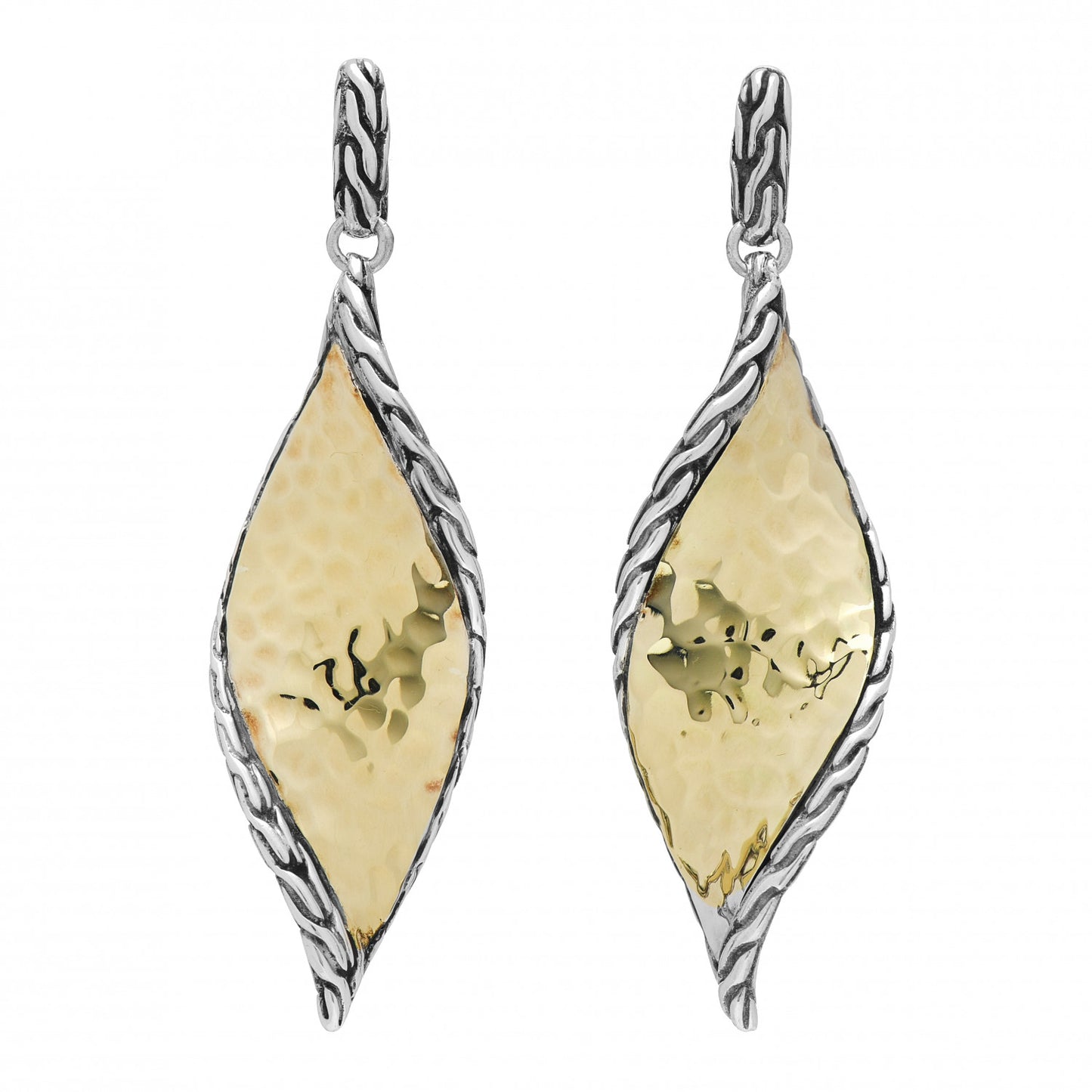 Sterling Silver 18K Yellow Gold Classic Chain Hammered Wave Drop Earrings