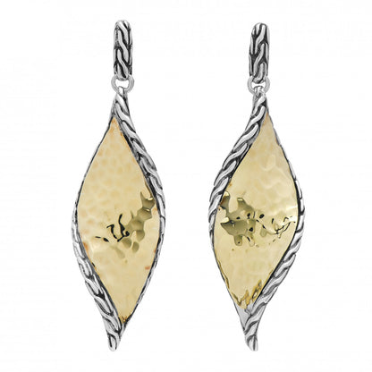 John Hardy Sterling Silver 18K Yellow Gold Classic Chain Hammered Wave Drop Earrings 1 of 4