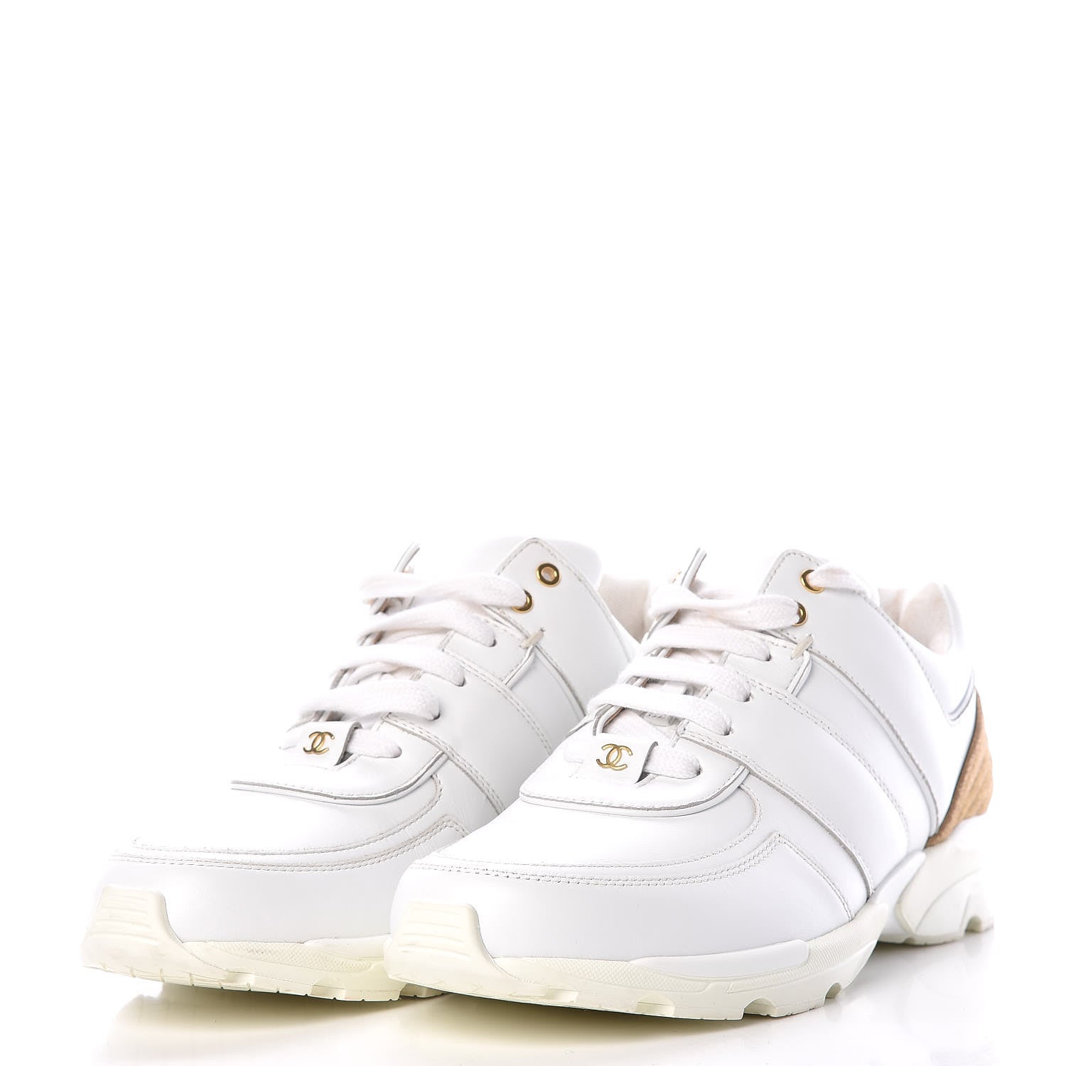 Chanel Calfskin Laminated Lambskin CC Sneakers 41 White Gold 3 of 11