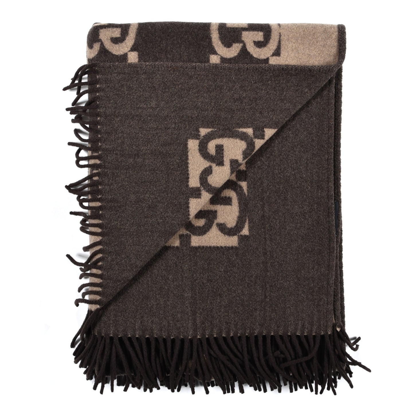 Wool Cashmere GG Monogram Blanket Dark Brown