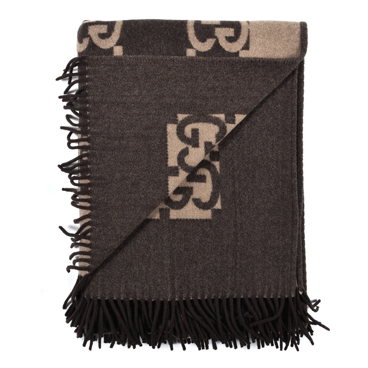 Gucci Wool Cashmere GG Monogram Blanket Dark Brown 2 of 3