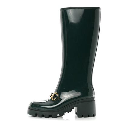 Gucci Rubber Horsebit Knee High Boots 38 Vintage Green 1 of 8