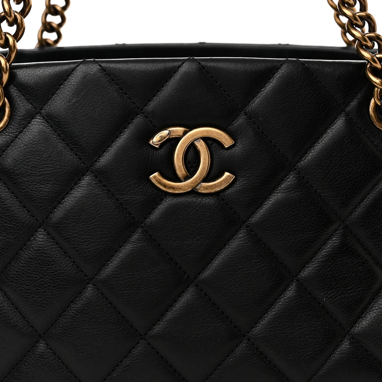Calfskin Quilted Small CC Crown Tote Black