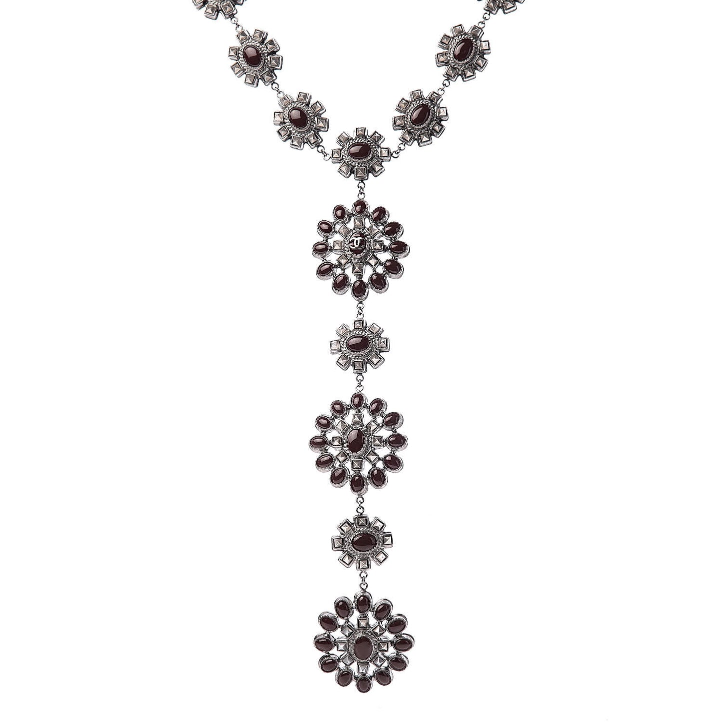 Gripoix Medallion Necklace Burgundy Silver