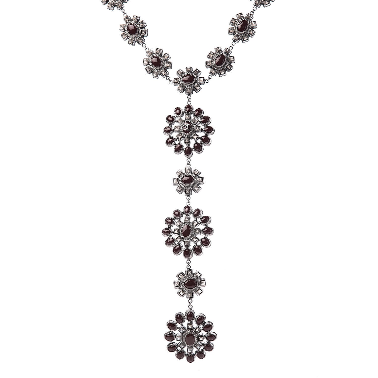Chanel Gripoix Medallion Necklace Burgundy Silver 1 of 5