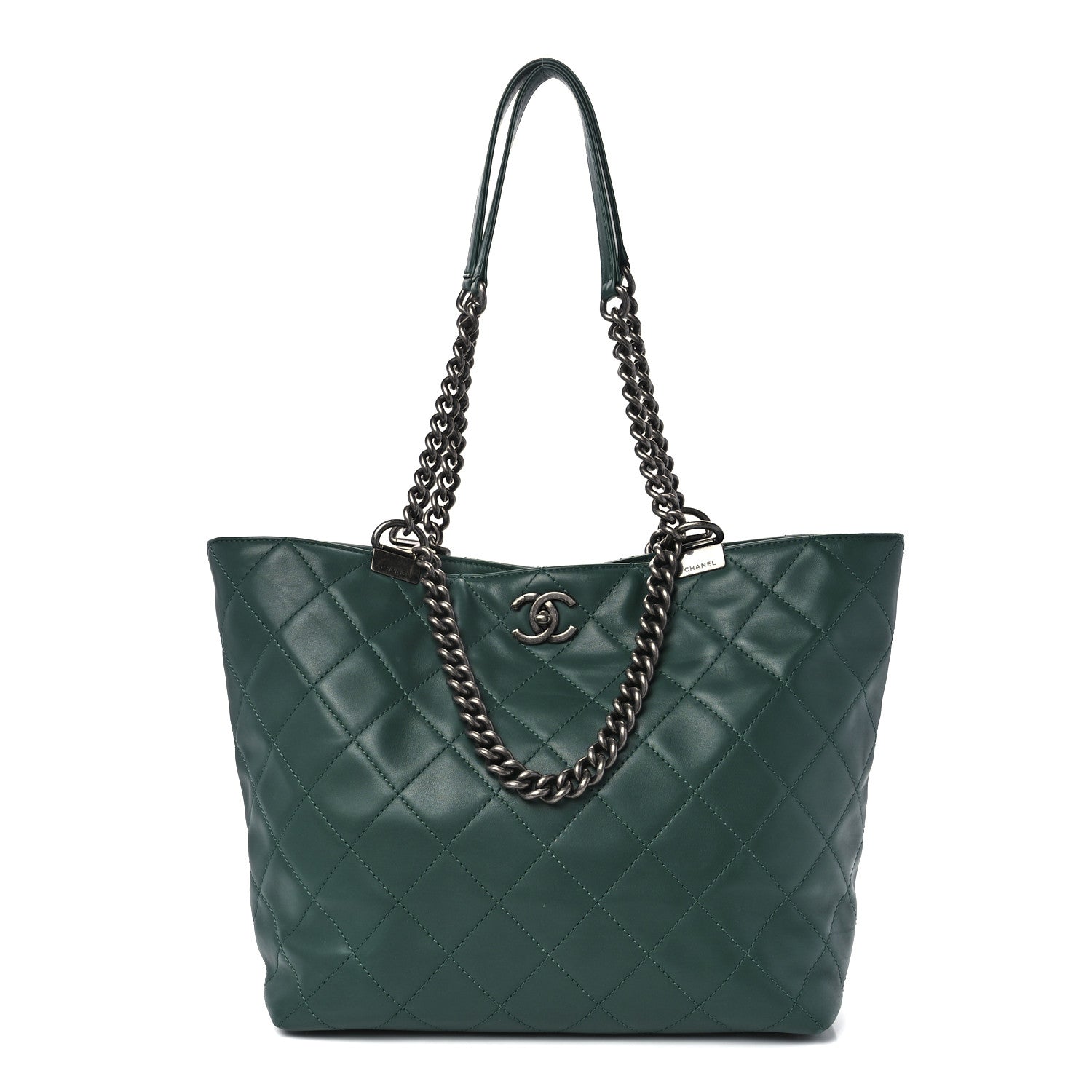 Chanel Calfskin Quilted Large Shopping In Chains Tote Green 1 of 13