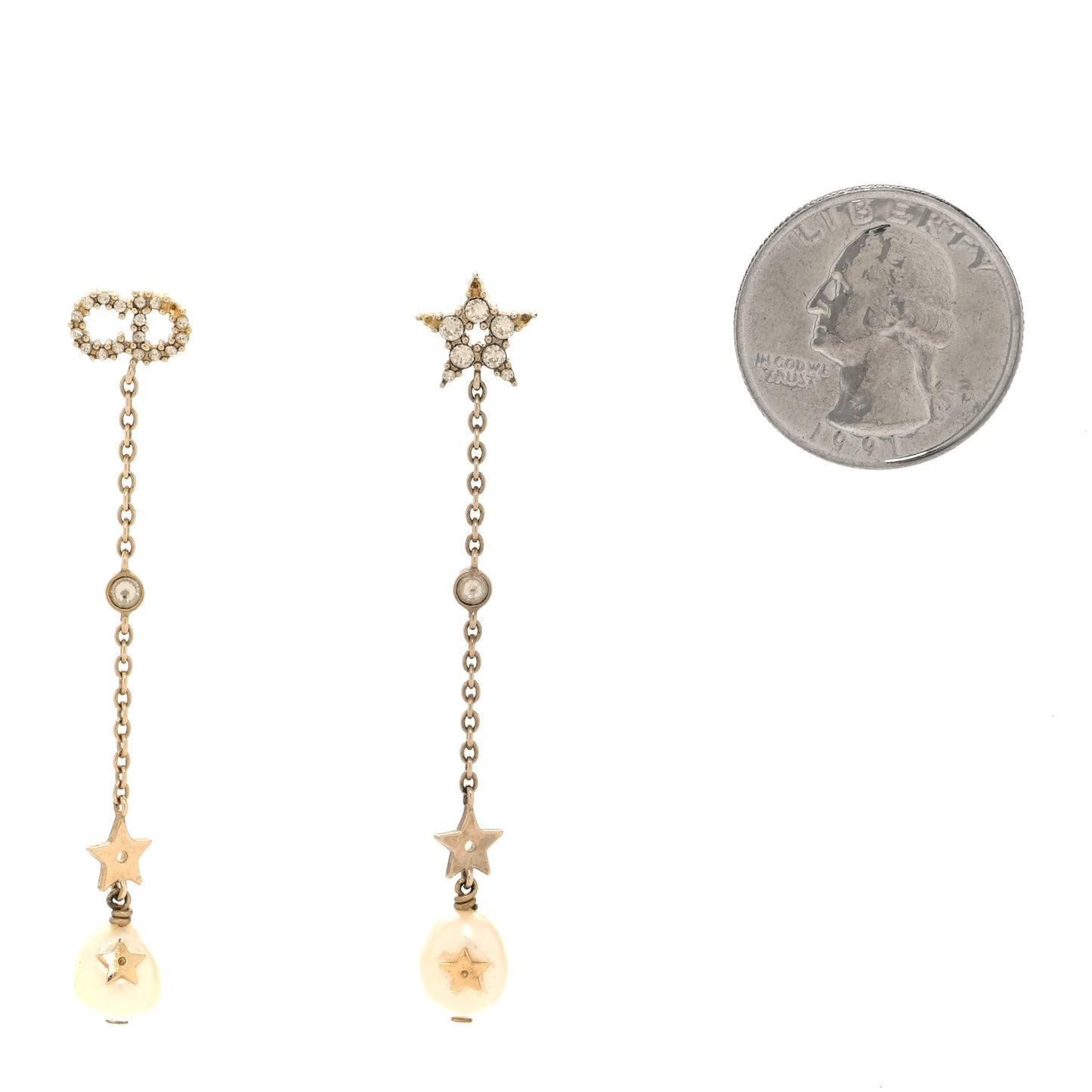 Pearl Crystal Star CD Drop Earrings Gold