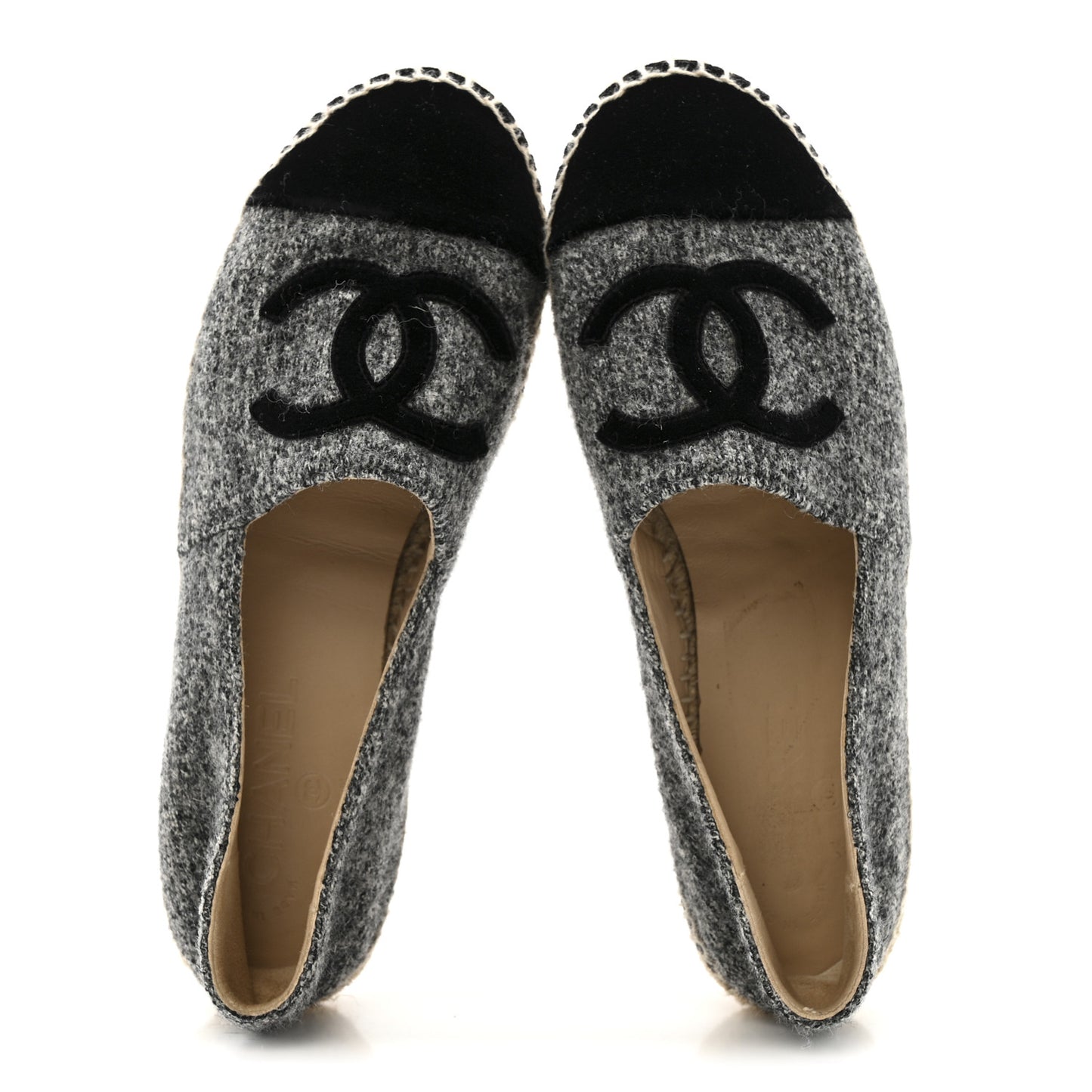 Tweed Velvet CC Espadrilles 38 Grey Black