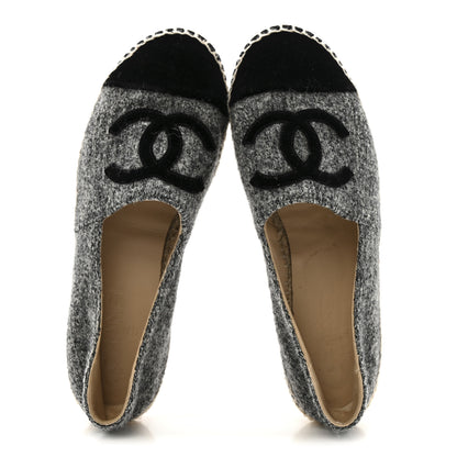 Chanel Tweed Velvet CC Espadrilles 38 Grey Black 2 of 10