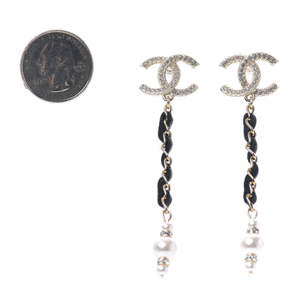 Chanel Lambskin Chain Crystal Pearl CC Drop Earrings Gold 2 of 4