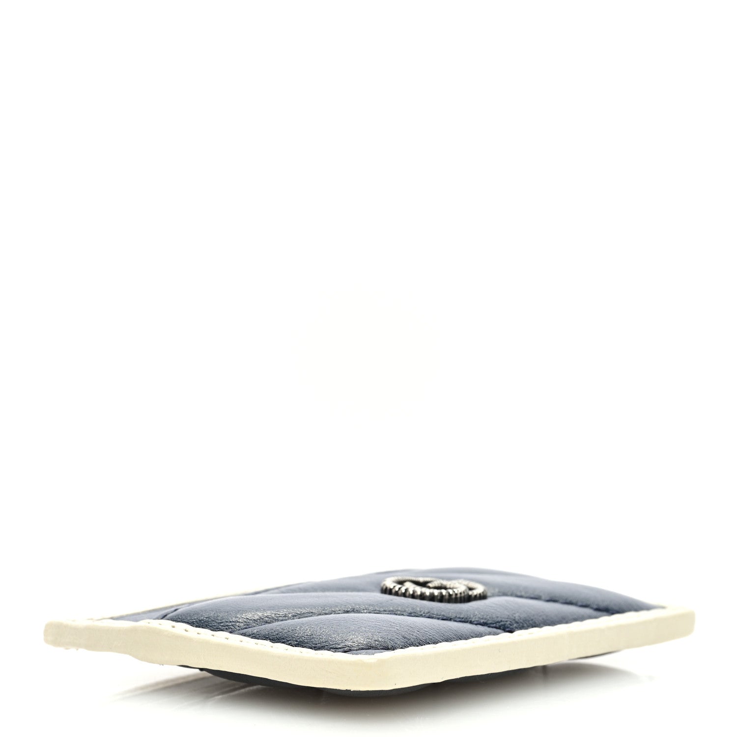 Gucci Vintage Effect Calfskin Matelasse Diagonal Torchon GG Marmont Card Holder Blue Agata Mystic White 4 of 6