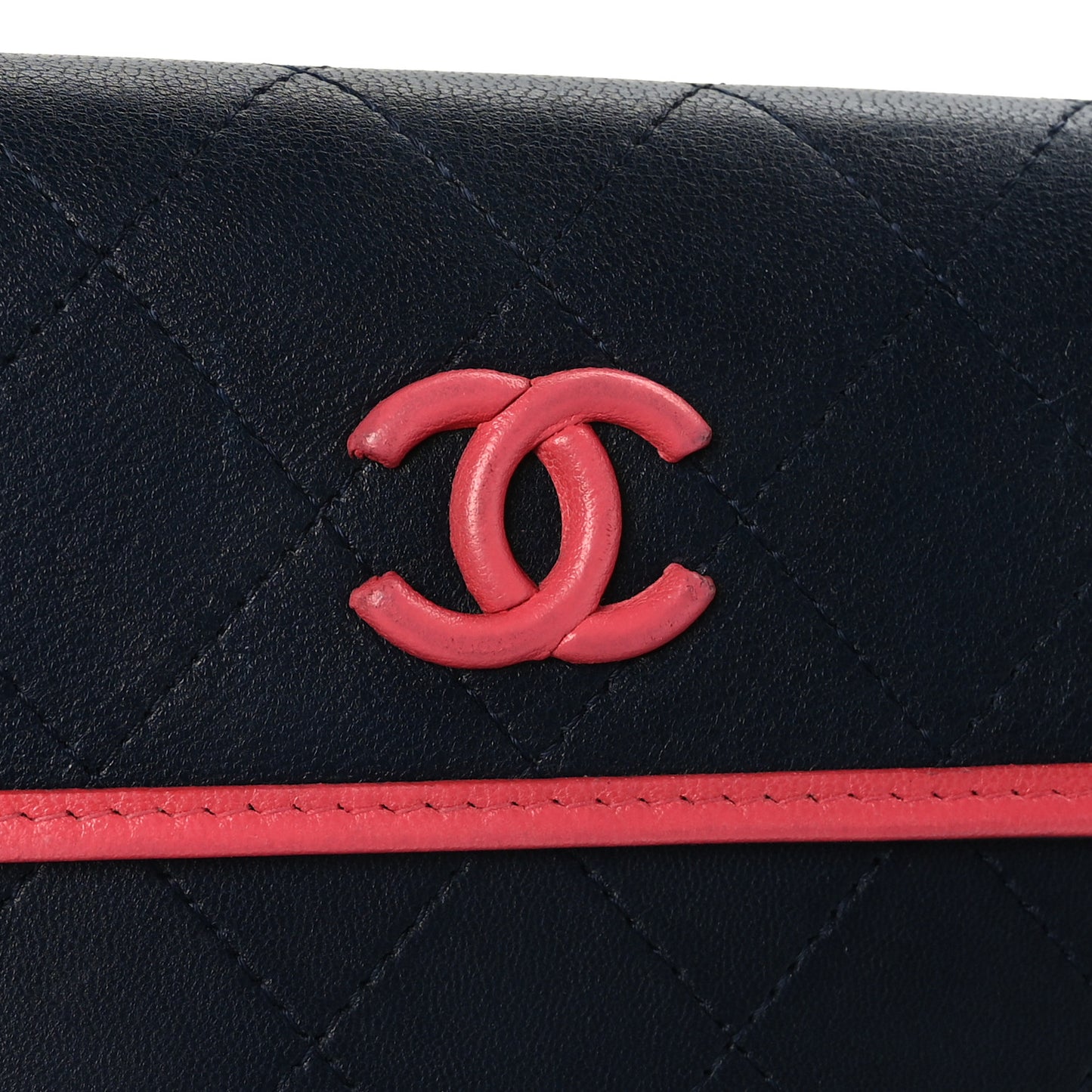 Lambskin Quilted Large Gusset Flap Wallet Navy Pink