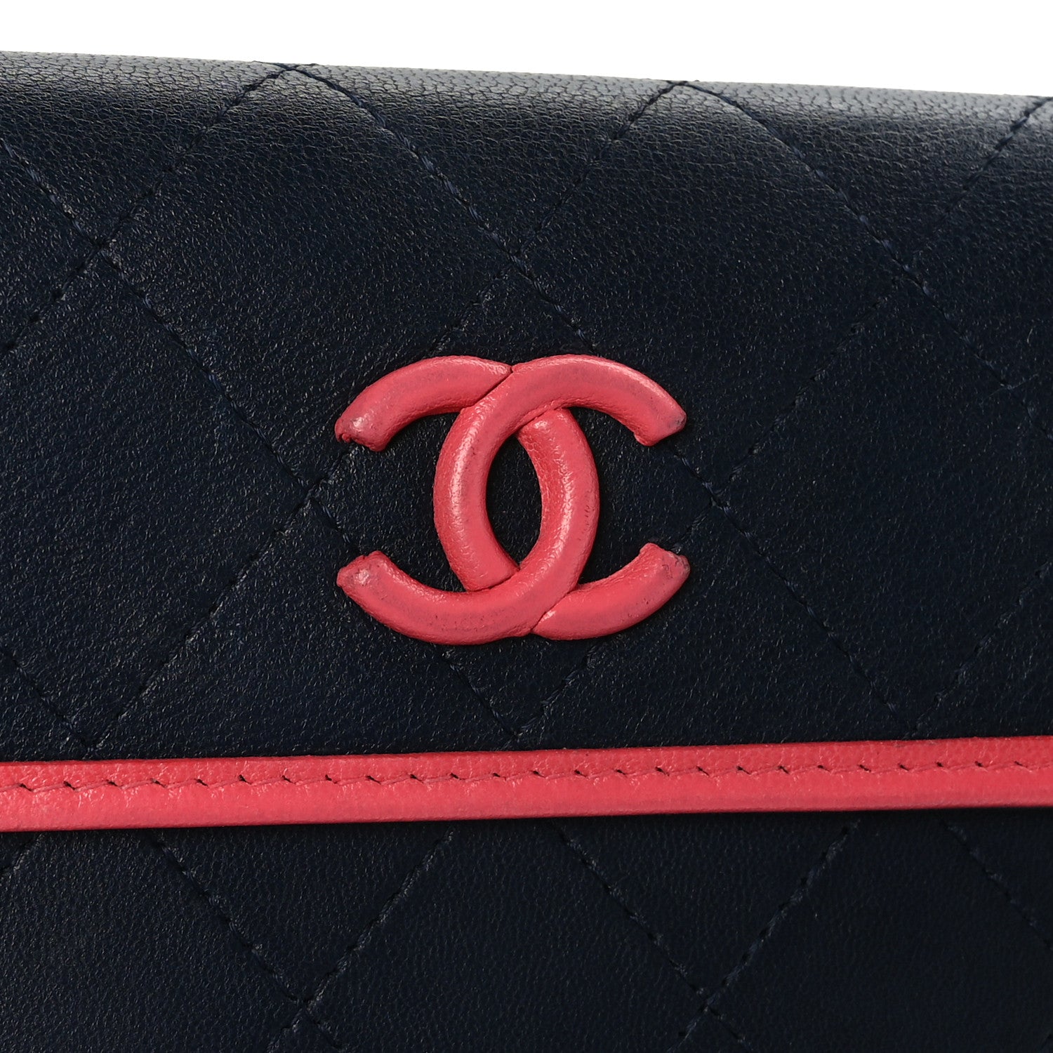 Chanel Lambskin Quilted Large Gusset Flap Wallet Navy Pink 9 of 9
