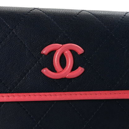 Chanel Lambskin Quilted Large Gusset Flap Wallet Navy Pink 9 of 9
