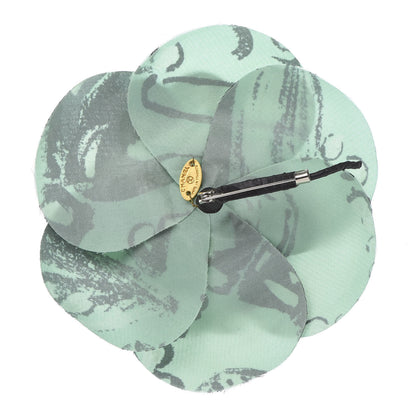 Chanel Silk Camellia Brooch Pin Green Black 3 of 5