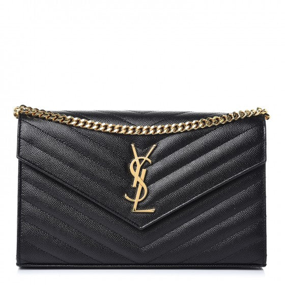 Grain De Poudre Matelasse Chevron Monogram Chain Wallet Black