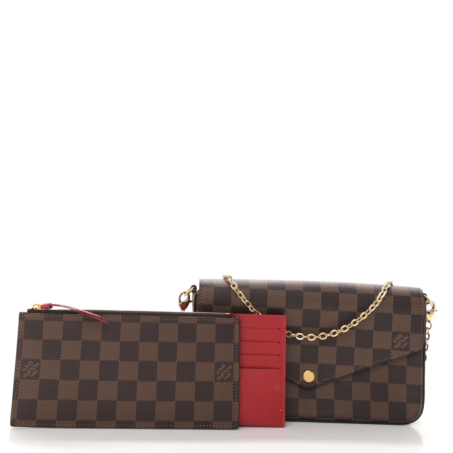 Louis Vuitton Damier Ebene Pochette Felicie Chain Wallet 3 of 10