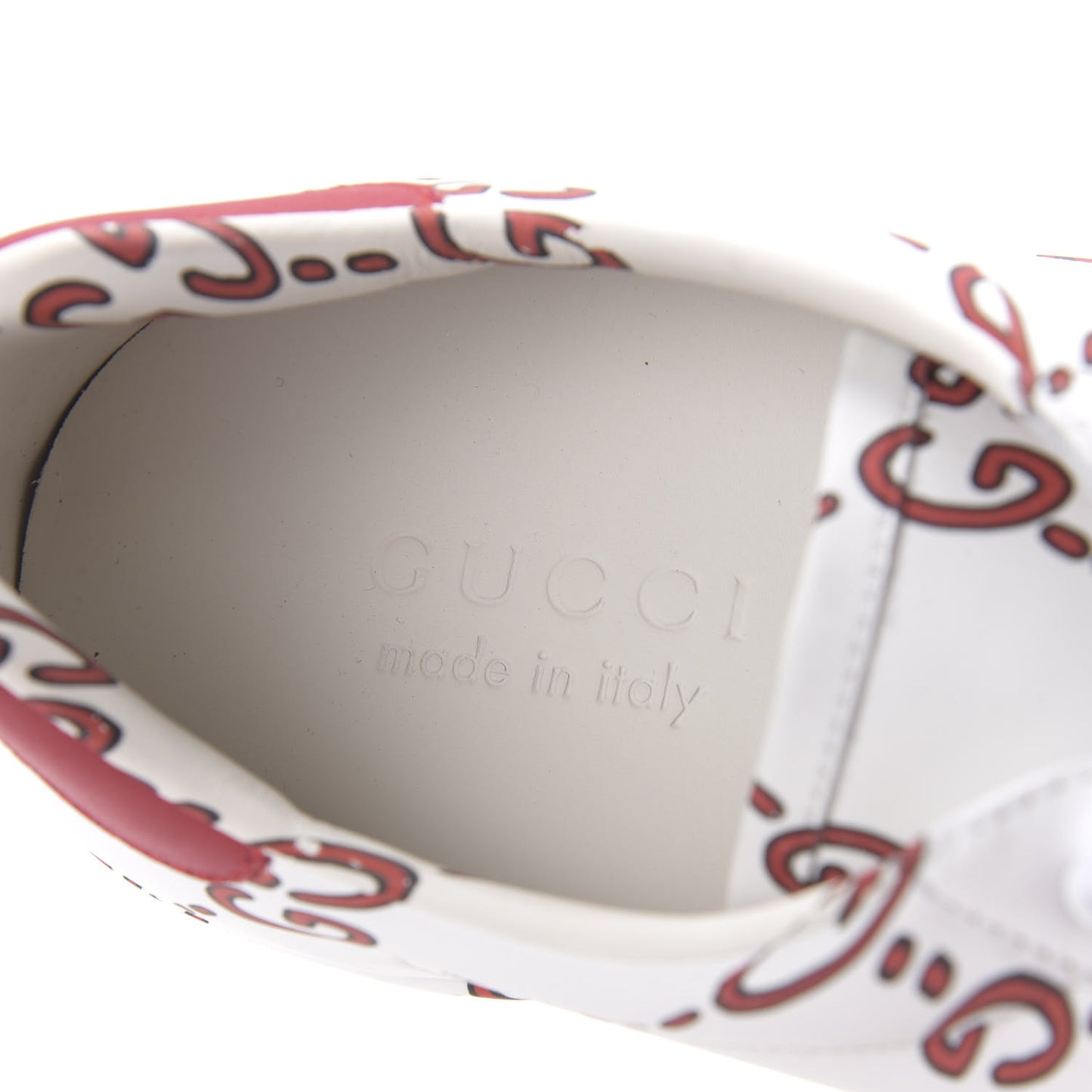 Calfskin GucciGhost Print Mens Ace Sneakers 8 White Hibiscus Red