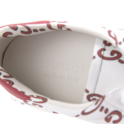 Gucci Calfskin GucciGhost Print Mens Ace Sneakers 8 White Hibiscus Red 7 of 9