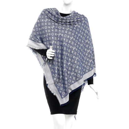 Louis Vuitton Silk Wool Monogram Denim Shawl Blue 2 of 4