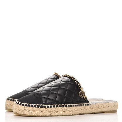 Chanel Lambskin Grosgrain Quilted CC Chain Espadrille Mules 39 Black 3 of 10